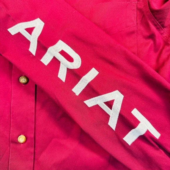 Ariat Men's XS Red Team Logo Twill Fitted Button Down Western Shirt Rodeo Cowboy - Picture 11 of 16
